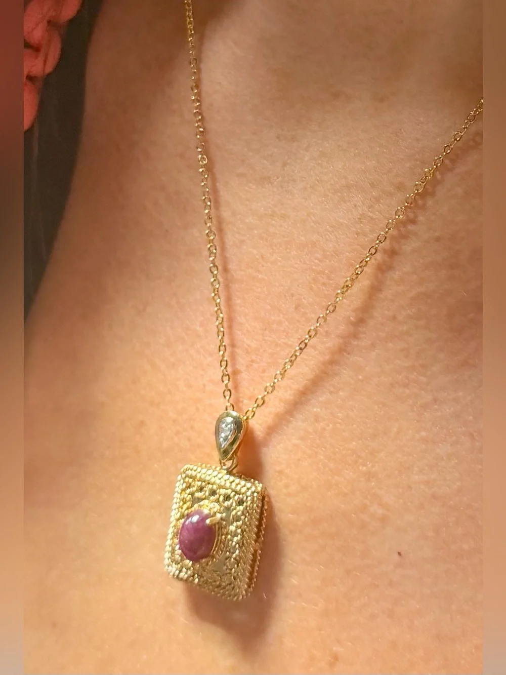 Ruby & Diamond Necklace 18K Gold Plated 1.00 CTW Ruby 17”